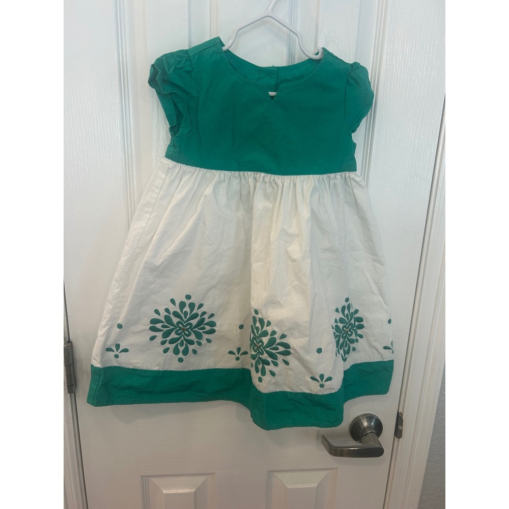Gymboree Dress Green White Embroidered Floral Cotton Cap Sleeve 4T Summer